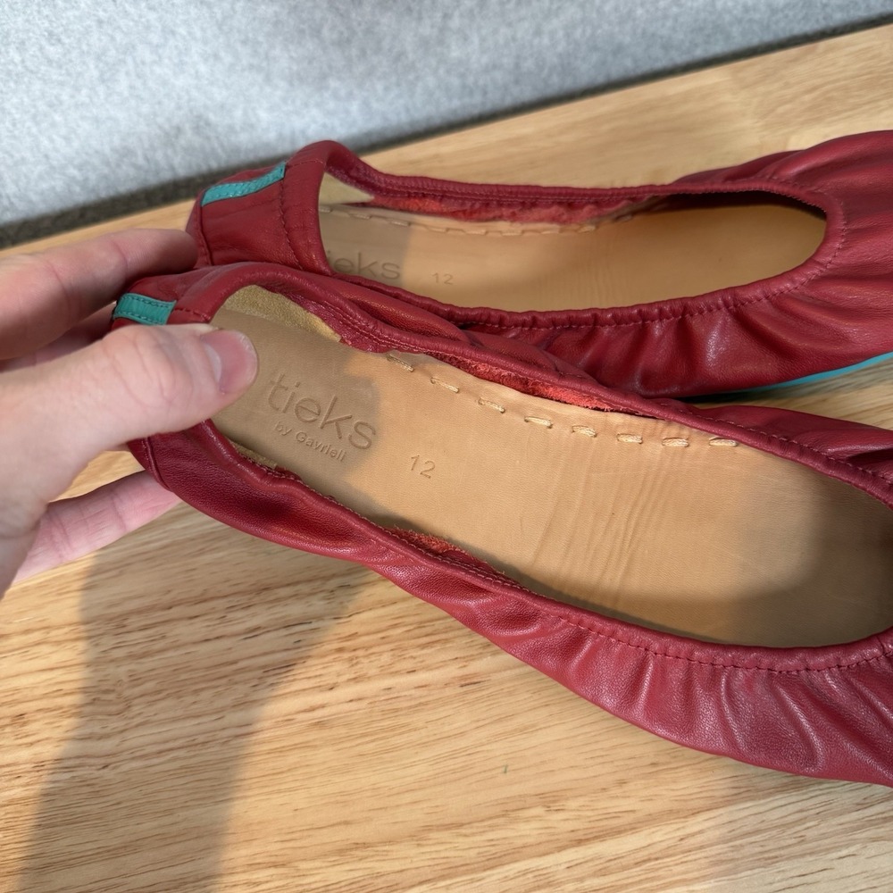 TIEKS by Gavrieli Sz 12 Red Leather Ballet Flats Foldable Shoes Flat - Picture 3 of 6